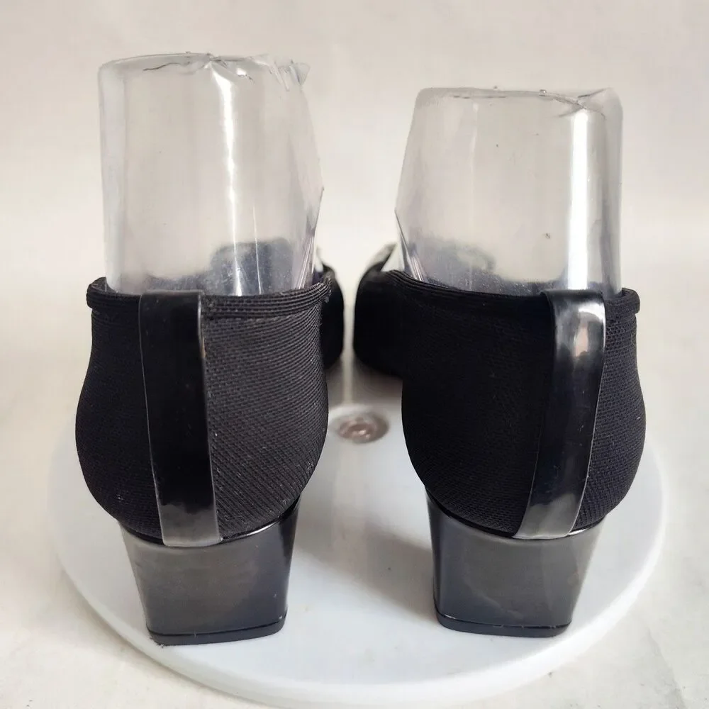 Stuart Weitzman Black Leather Sole Low Blocks Heels Size‎ 6 M Mesh Pumps Buckles